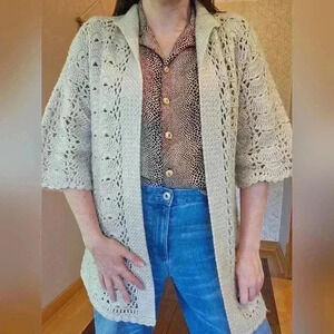 Sukyung Crocheted Cardigan in Off-White/ Tan - See Measurements